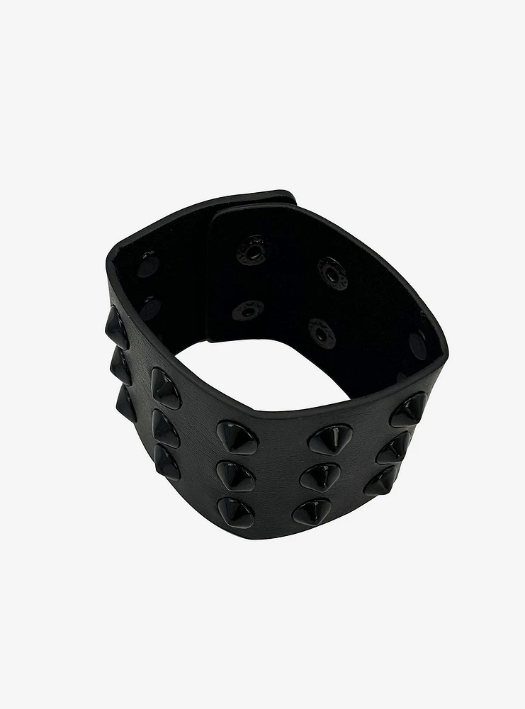 Black Spike Faux Leather Bracelet Cuff