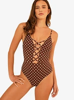 Dippin' Daisy's Bliss Moderate Coverage Swim One Piece Dotted Brown