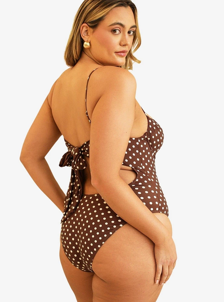 Dippin' Daisy's Saltwater Thigh High Swim One Piece Dotted Brown