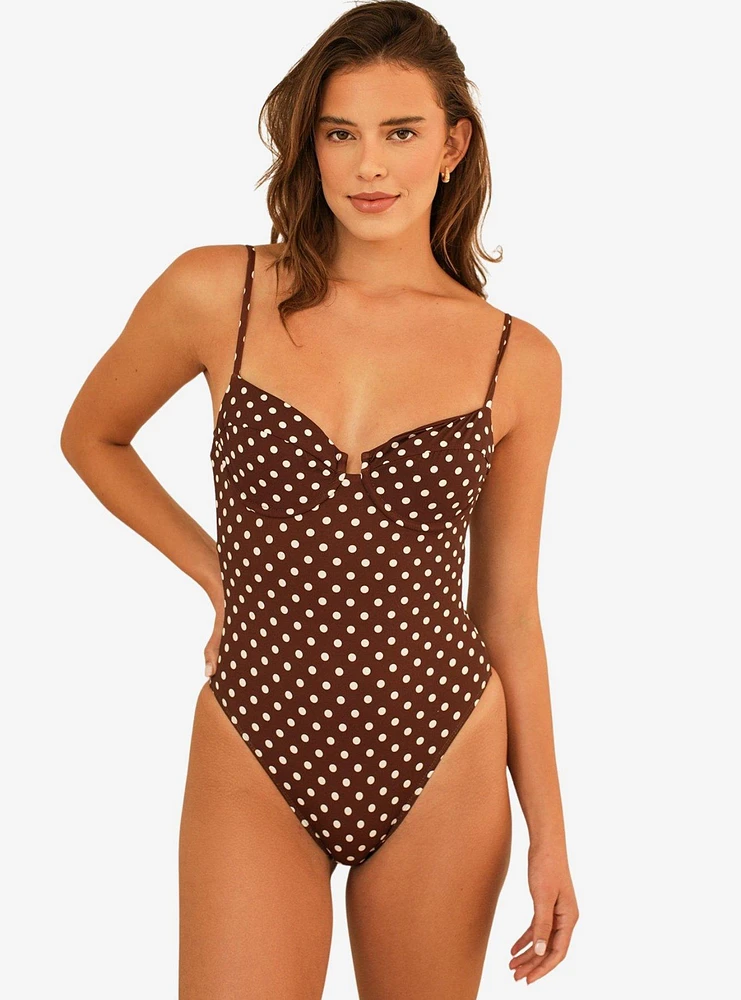 Dippin' Daisy's Saltwater Thigh High Swim One Piece Dotted Brown