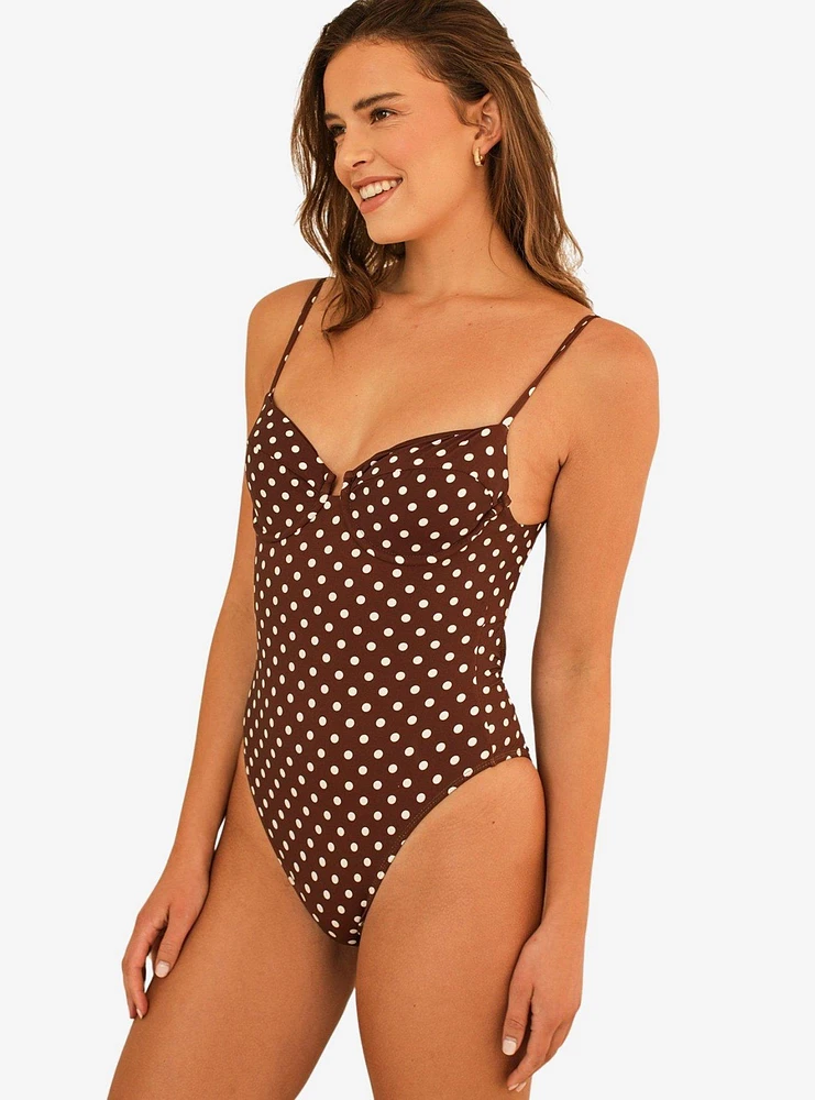 Dippin' Daisy's Saltwater Thigh High Swim One Piece Dotted Brown