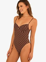 Dippin' Daisy's Saltwater Thigh High Swim One Piece Dotted Brown