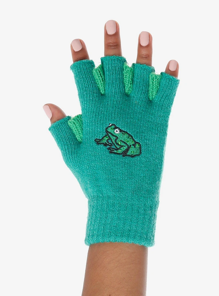 Frog Green Webbed Fingerless Gloves