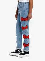 Hello Kitty Red Bow & Rhinestone Mom Jeans