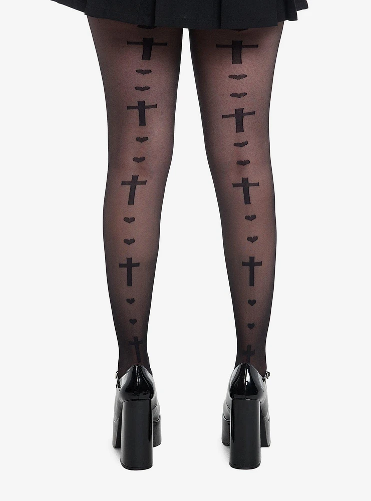 Black Cross & Heart Tights