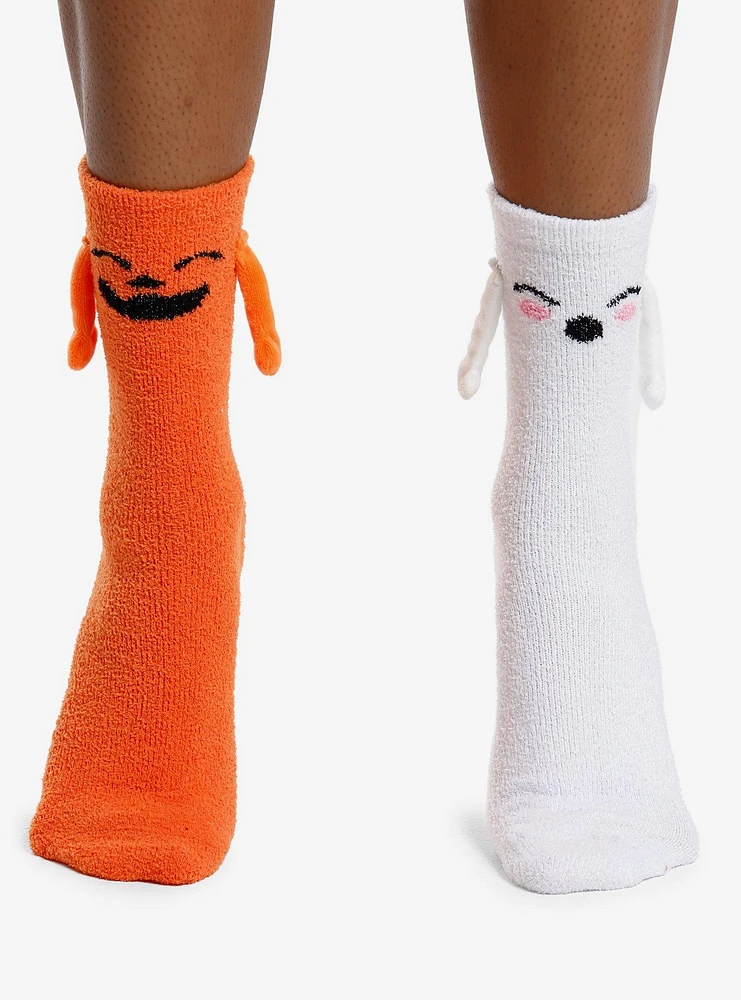 Pumpkin & Ghost Magnetic Arms Mismatch Fuzzy Crew Socks