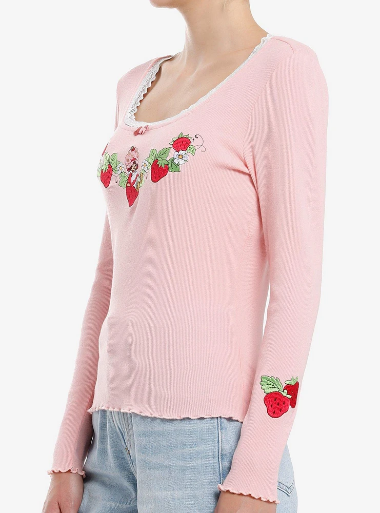 Strawberry Shortcake Embroidered Girls Long-Sleeve Top