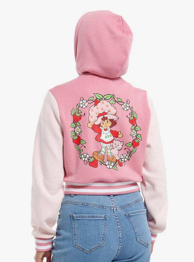 Strawberry Shortcake Pink Hooded Girls Varsity Jacket