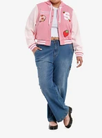 Strawberry Shortcake Pink Hooded Girls Varsity Jacket Plus