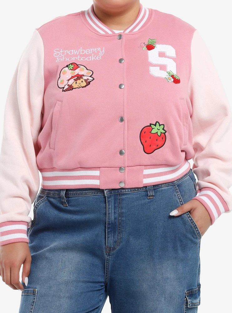 Strawberry Shortcake Pink Hooded Girls Varsity Jacket Plus