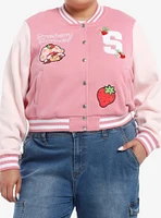 Strawberry Shortcake Pink Hooded Girls Varsity Jacket Plus