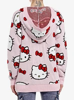 Hello Kitty Face Bow Girls Hooded Cardigan