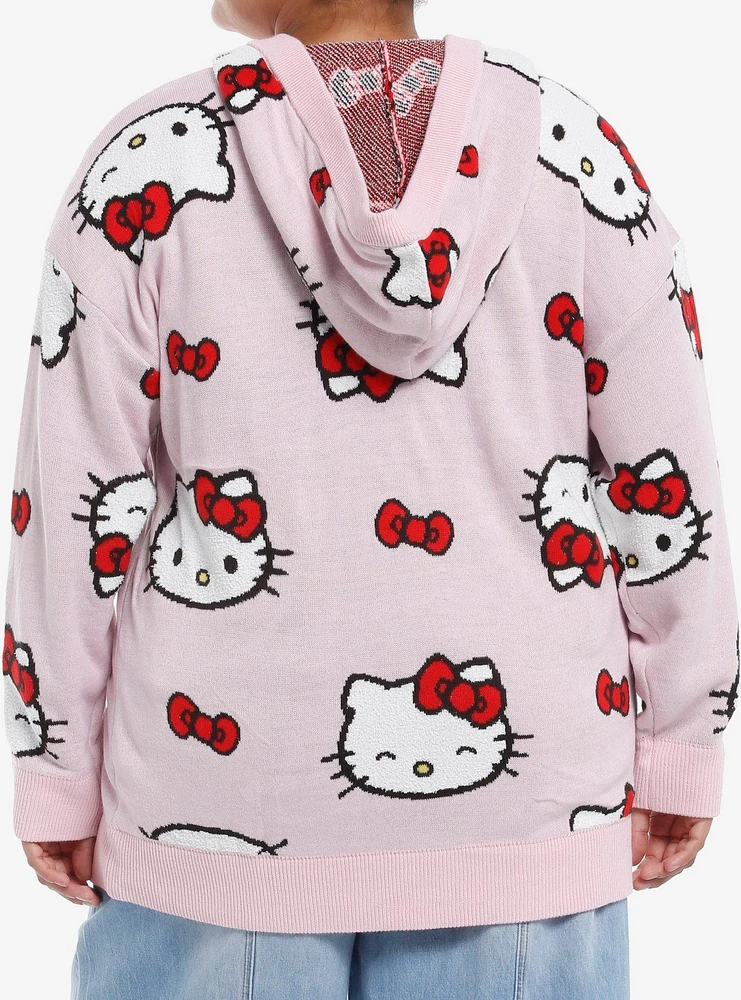 Hello Kitty Face Bow Girls Hooded Cardigan Plus