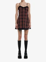 Social Collision Red Plaid Slip Dress