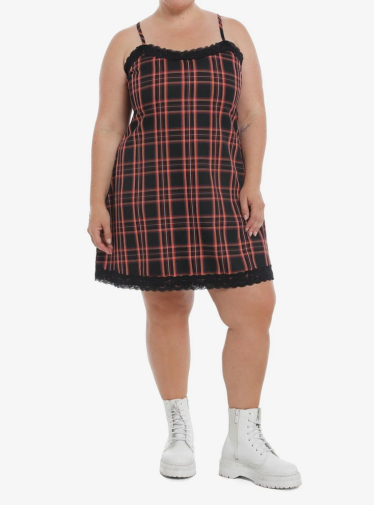 Social Collision Red Plaid Slip Dress Plus