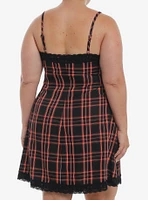 Social Collision Red Plaid Slip Dress Plus