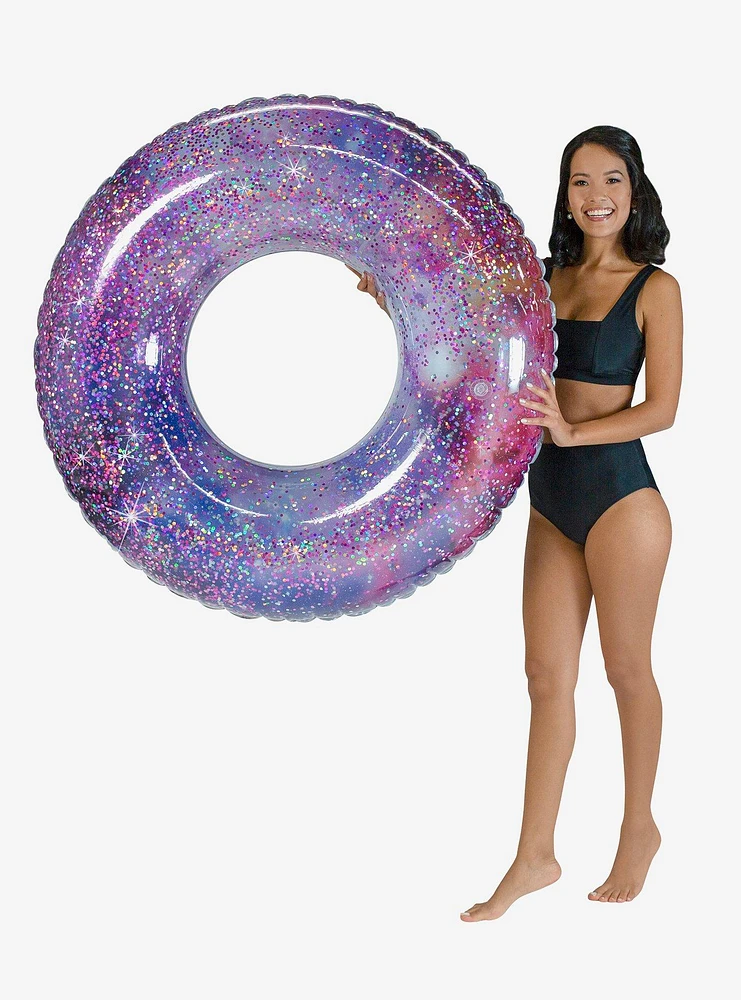 Glitter Galaxy 48" Jumbo Beach and Pool Tube Deep Space Pink Glitter