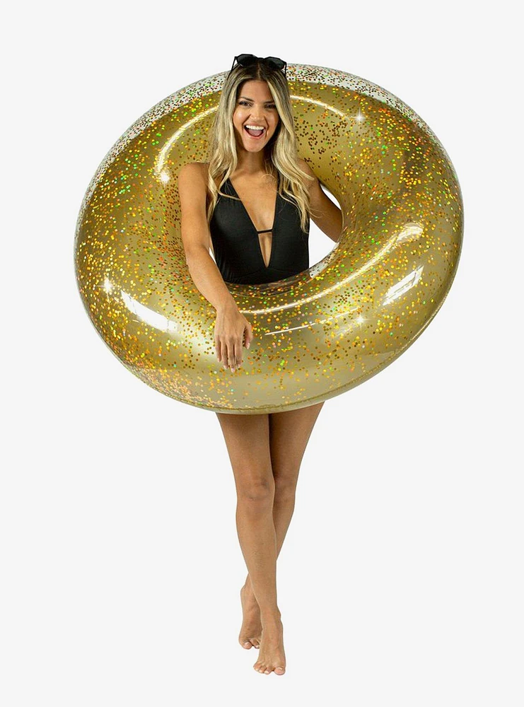 Glitter 48" Jumbo Beach and Pool Tube with Gold Glitter