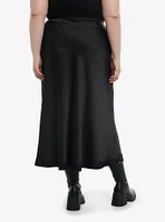 Social Collision Black Satin Slit Midi Skirt Plus