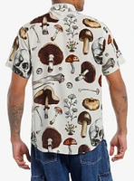 Mushrooms & Skulls Allover Print Woven Button-Up