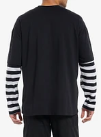 Social Collision Skull Patches Stripe Twofer Long-Sleeve T-Shirt