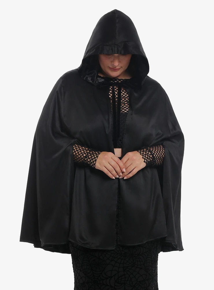 Cosmic Aura Black Velvet Girls Reversible Hooded Cape Plus