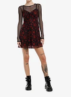 Social Collision Red Star Mesh Girls Twofer Dress