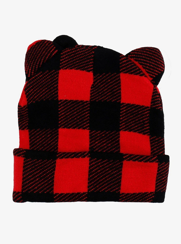 Hello Kitty Red & Black Plaid Figural Beanie