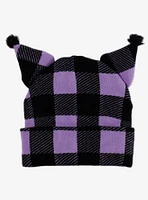 Kuromi Purple & Black Plaid Figural Beanie