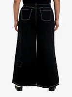 Black Frayed Star Patch Wide Leg Pants Plus