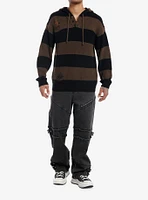 Social Collision Brown & Black Stripe Hooded Sweater