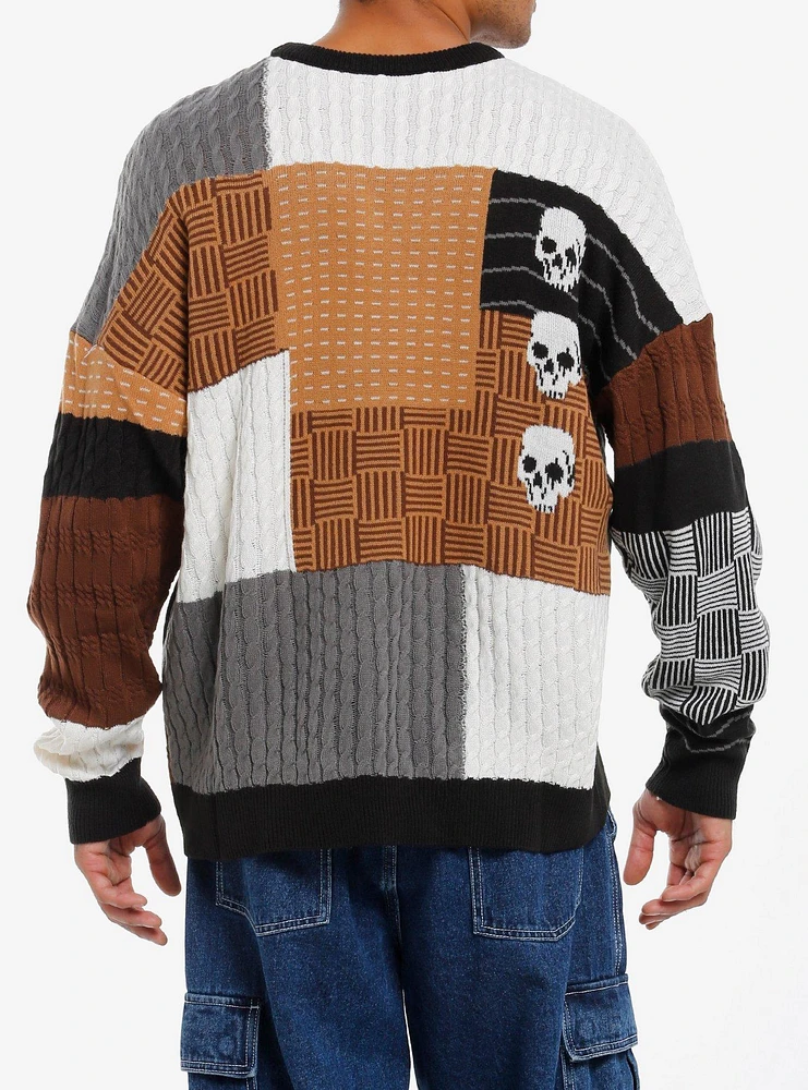 Skull Brown Patchwork Sweater