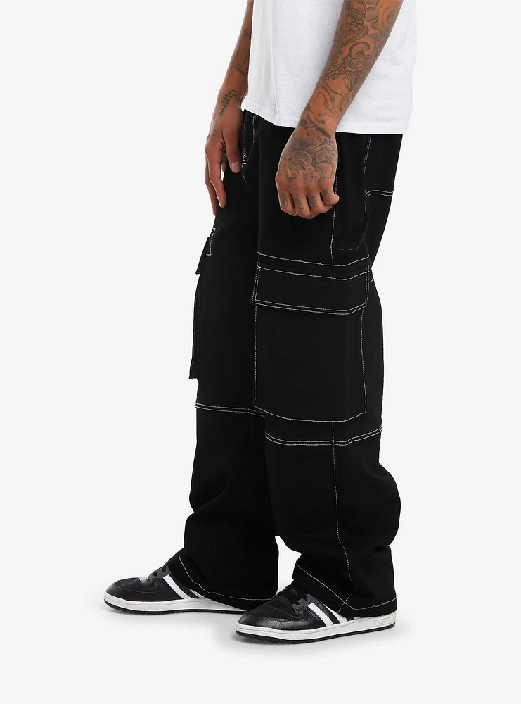 Black & White Contrast Stitch Cargo Pants