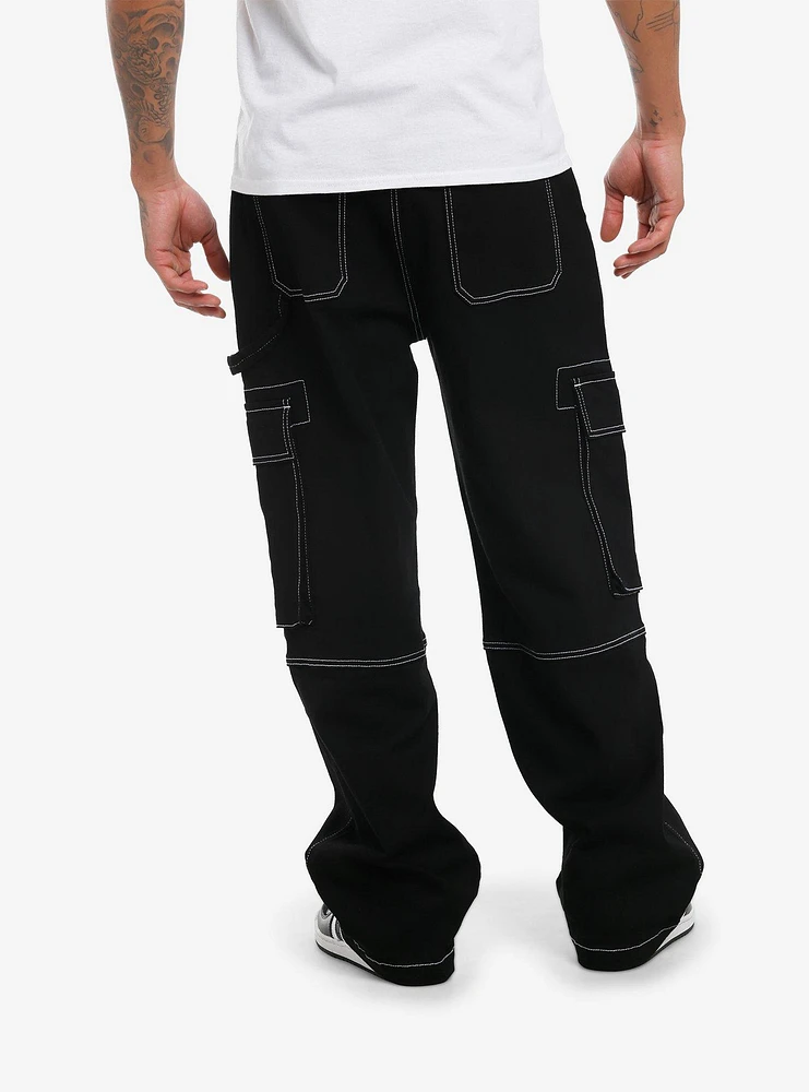 Black & White Contrast Stitch Cargo Pants