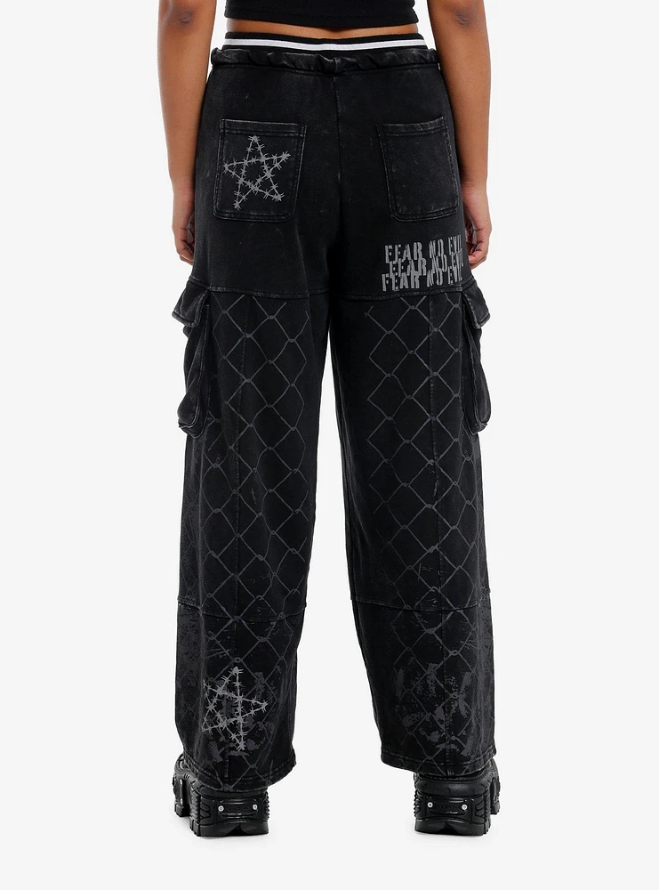 Social Collision Black Skull & Barbed Wire Wide Leg Girls Lounge Pants