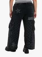 Social Collision Black Skull & Barbed Wire Wide Leg Girls Lounge Pants Plus