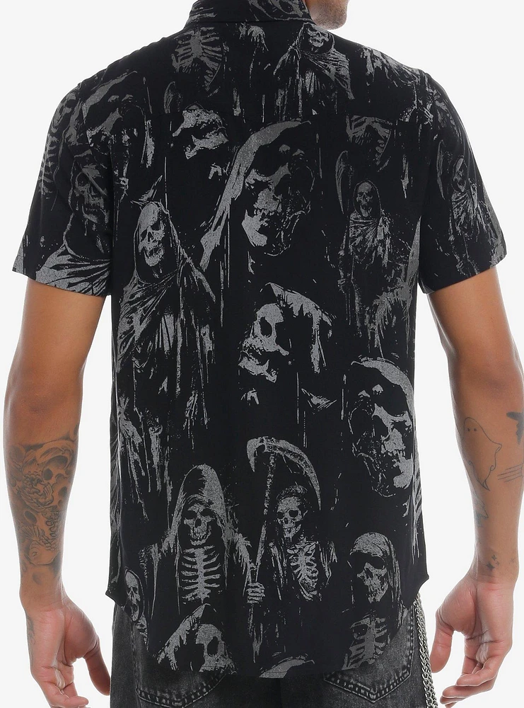 Grim Reaper Allover Print Woven Button-Up