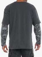 Skulls Grey Oversized Twofer Long-Sleeve T-Shirt