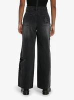 Black Wash Star Patch Wide Leg Jeans