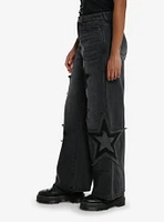 Black Wash Star Patch Wide Leg Jeans