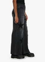 Black Wash Star Patch Wide Leg Jeans