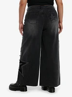 Black Wash Star Patch Wide Leg Jeans Plus