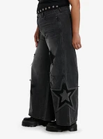 Black Wash Star Patch Wide Leg Jeans Plus