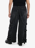 Black Wash Grommets & Straps Wide Leg Jeans Plus