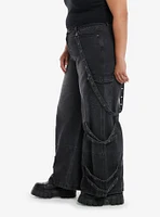 Black Wash Grommets & Straps Wide Leg Jeans Plus