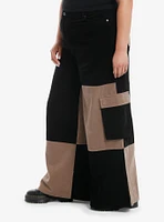 Tan & Black Color-Block Cargo Pants Plus