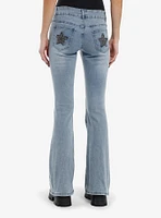 Light Indigo Star Patch Flare Denim Pants