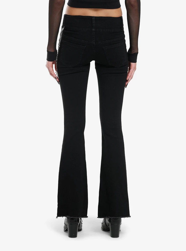 Black Cross Patch Side Chain Flare Pants