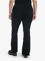 Black Cross Patch Side Chain Flare Pants Plus