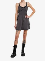 Social Collision Grey Grommet Strap Lace-Up Dress